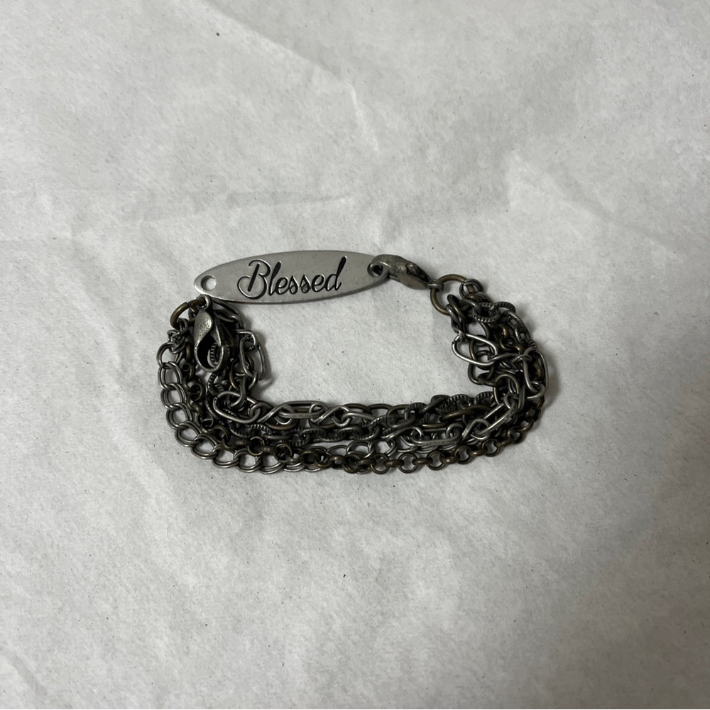 “Blessed” Engraved Multi strand Metal Bracelet
